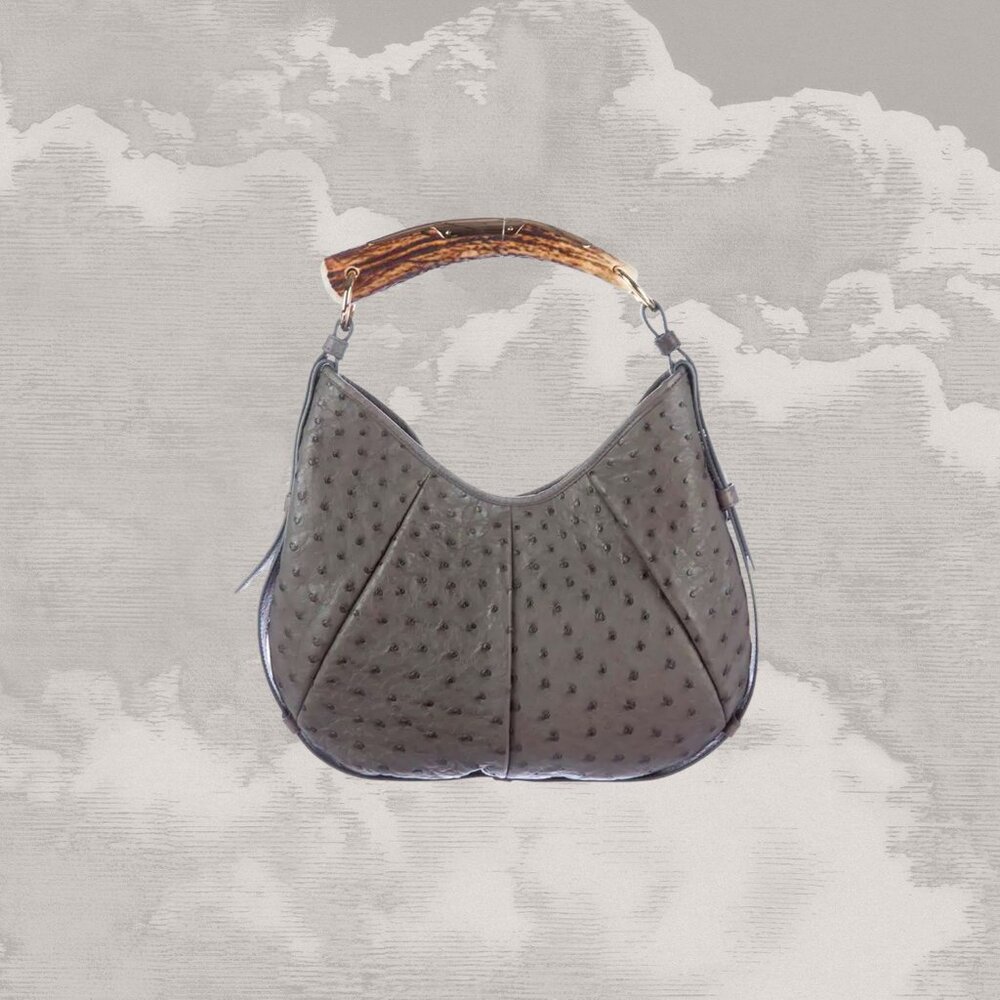 YVES SAINT LAURENT YSL Mombasa ostrich Exotic Skin Leather bag Tom Ford  gray